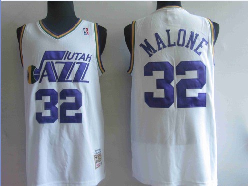 NBA Utah Jazz #32 Karl Malone White Jersey
