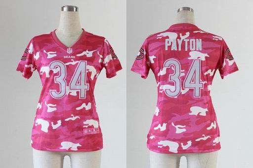 2013 Nike Chicago Bears 34# Payton Women's Fashion Jersey-New Pink Camo