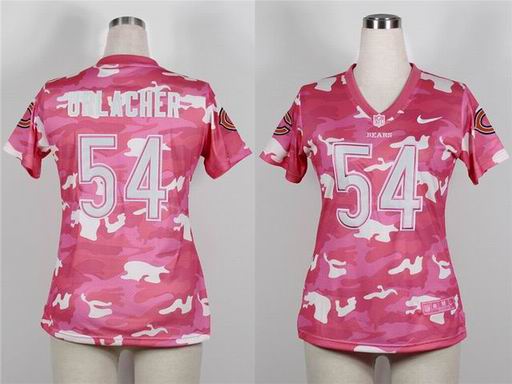2013 Nike Chicago Bears 54# Brian Urlacher Women's Fashion Jersey-New Pink Camo