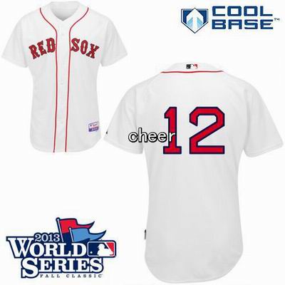 Boston Red Sox 12 Mike Napoli white jersey 2013 World Series Patch