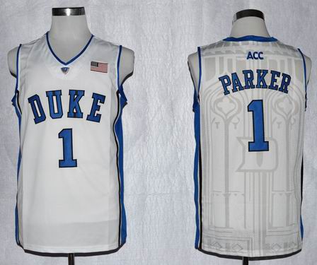 Duke Blue Devils Jabari Parker #1 ACC Patch NCAA Authentic Basketball Performance Jersey - White