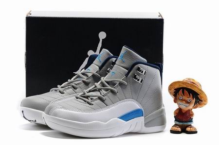 Kids Jordan 12 shoes grey white blue