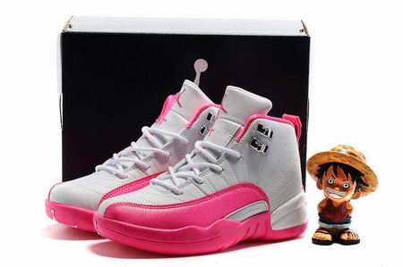 Kids Jordan 12 shoes white pink