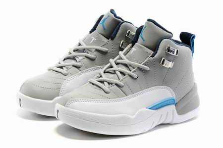 Kids air jordan 12 retro shoes grey blue