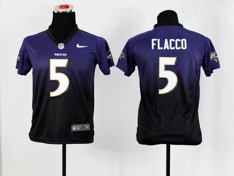 Kids nfl Ravens 5 Flacco Drift Fashion II purple black Jersey