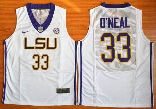 LSU Tigers Shaquille O'Neal 33 NCAA Basketball Elite Jersey - White