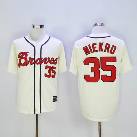 MLB Atlanta Braves 35 Niekro cream throwback jersey