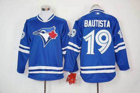 MLB Blue Jays #19 Jose Bautista blue long sleeve jersey