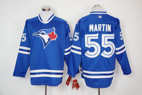 MLB Blue Jays #55 Russell Martin blue long sleeve jersey