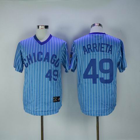 MLB Chicago Cubs #49 Arrieta blue white strip jersey