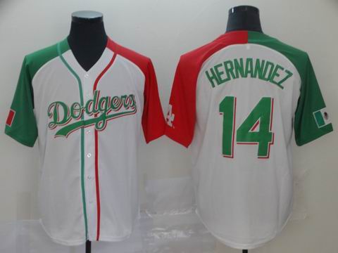 MLB Dodgers #14 Hernandez white green red jersey