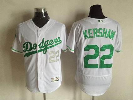 MLB Dodgers #22 Clayton Kershaw white green flex base jersey