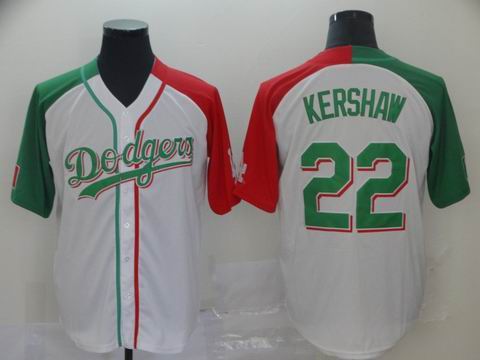 MLB Dodgers #22 Kershaw white green red jersey