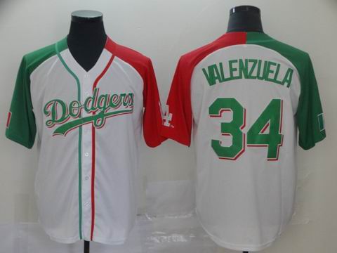 MLB Dodgers #34 Valenzuela White green red jersey