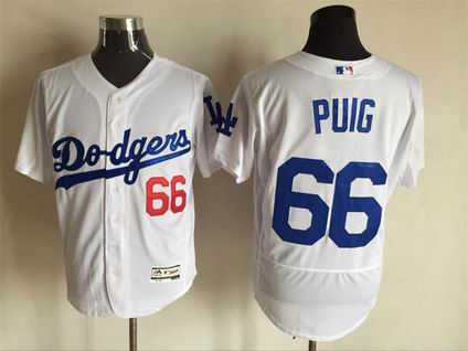 MLB Dodgers #66 Yasiel Puig white flex base jersey