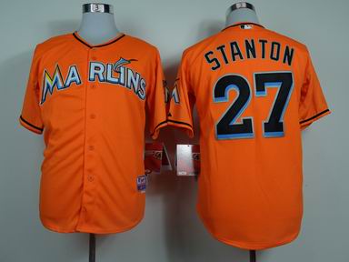 MLB Florida Marlins 27 Stanton orange jersey