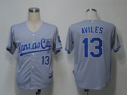 MLB Jerseys Kansas City Royals 13 Aviles Grey Cool Base
