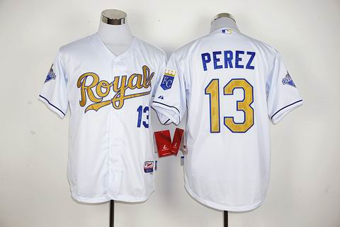 MLB Kansas City Royals #13 Salvador Perez white World Series Champions jersey
