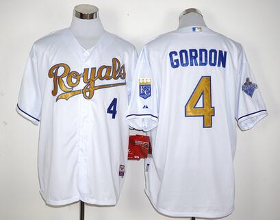 MLB Kansas City Royals #4 Alex Gordon white World Series Champions jersey