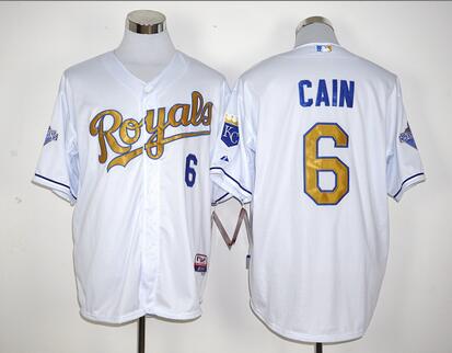 MLB Kansas City Royals #6 Lorenzo Cain white World Series Champions jersey