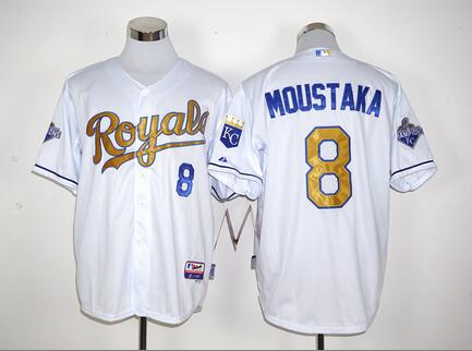 MLB Kansas City Royals #8 Mike Moustakas White World Series Champions jersey