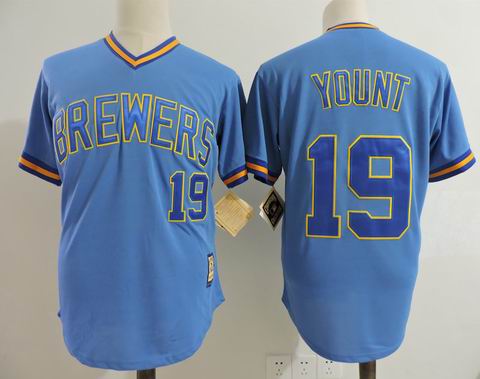 MLB Milwaukee Brewers #19 YOUNT blue m&n jersey