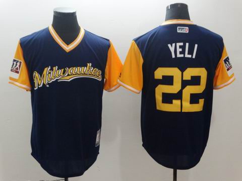 MLB Milwaukee Brewers #22 Christian Yelich Yeli navy jersey