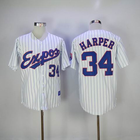 MLB Montreal Expos #34 Harper white throwback jersey