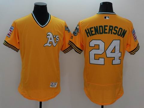 MLB Oakland Athletics #24 Rickey Henderson yellow jersey