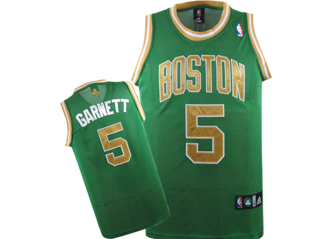 NBA Boston Celtics #5 Kevin Garnett Green Jersey Gold number swingman