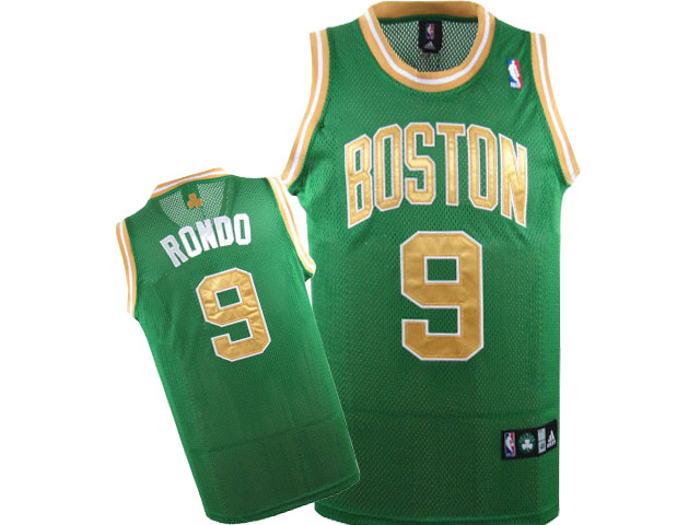 NBA Boston Celtics #9 Rajon Rondo Green Jersey Gold number swingman