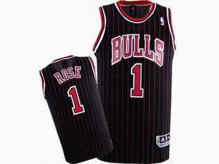 NBA Chicago Bulls #1 Derrick Rose black Red Strip Jersey Swingman