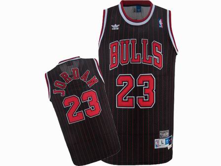 NBA Chicago Bulls #23 Michael Jordan Black Red Strip Jersey