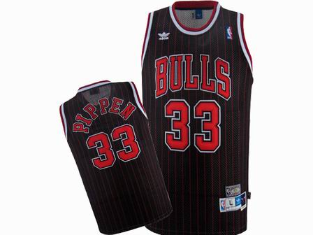 NBA Chicago Bulls #33 Scottie Pippen black Red Strip Jersey Swingman
