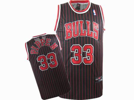NBA Chicago Bulls #33 Scottie Pippen black Red Strip Swingman Jersey