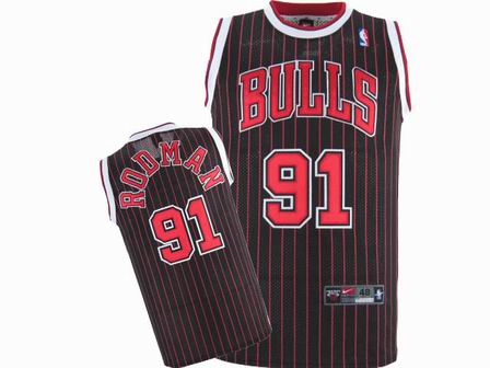 NBA Chicago Bulls #91 Dennis Rodman Black Red Stripe Jersey