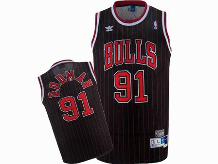 NBA Chicago Bulls #91 Dennis Rodman Black Red Stripe Jersey Adidas