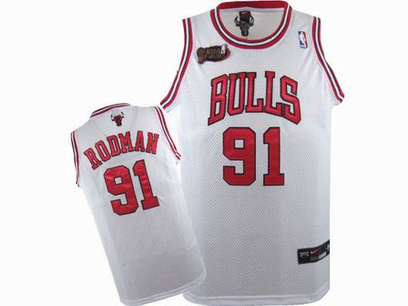NBA Chicago Bulls #91 Dennis Rodman White Jersey Champion Patch