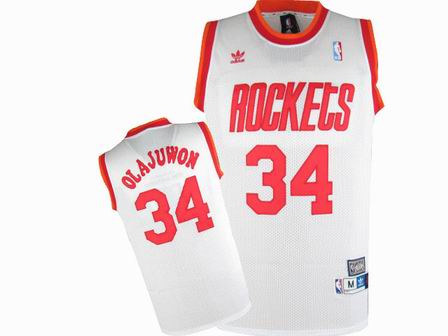 NBA Houston Rockets #34 Hakeem Olajuwon White Throwback Jerseys