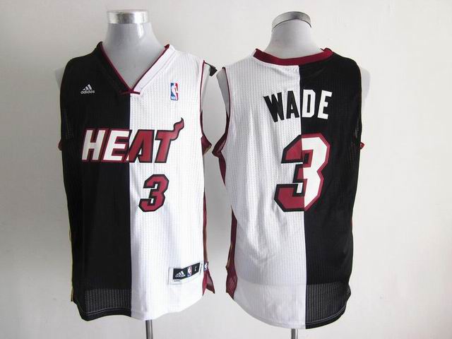 NBA Miami Heat 3 Dwyane Wade black white Split jersey