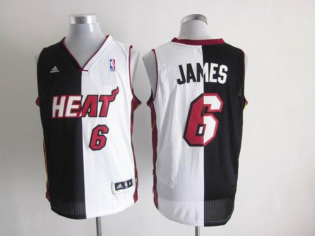 NBA Miami Heat 6 LeBron James black white Split Jersey
