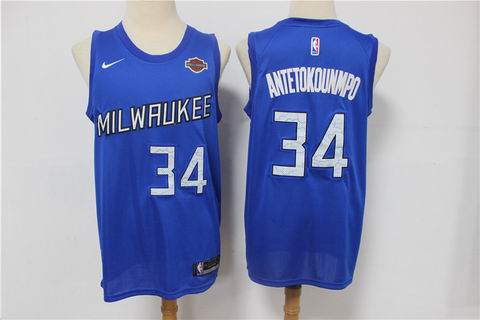 NBA Milwaukee Bucks #34 Antetokounmpo blue city edition