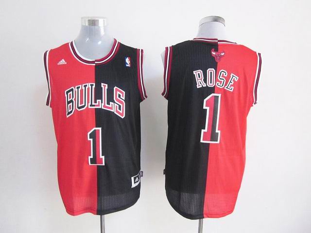 NBA chicago bulls 1 Derrick Rose red black Split jersey