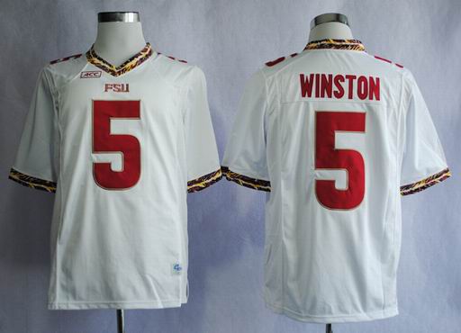 NCAA Florida State Seminoles (FSU) Jameis Winston 5 College Football Jerseys -White