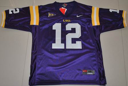 NCAA LSU Tigers 12# Jarrett Lee purple College football jersey