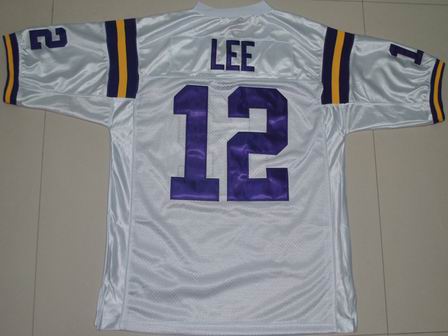 NCAA LSU Tigers 12# Jarrett Lee white College football jersey