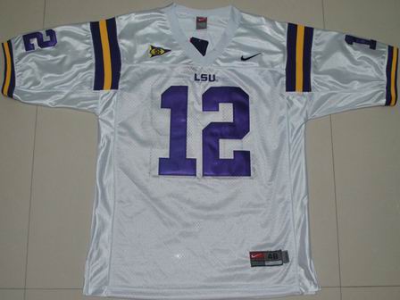 NCAA LSU Tigers 12 Jarrett Lee white College football jersey