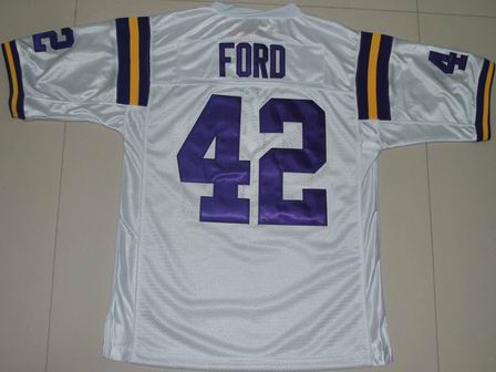 NCAA LSU Tigers 42# Michael Ford white College football jersey