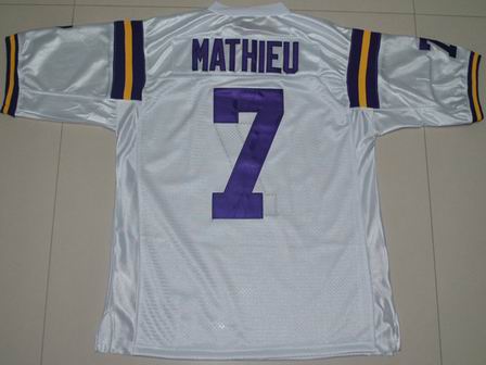 NCAA LSU Tigers 7 Tyrann Mathieu white College football jersey