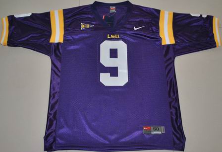 NCAA LSU Tigers 9 Jordan Jefferson purple College football jersey